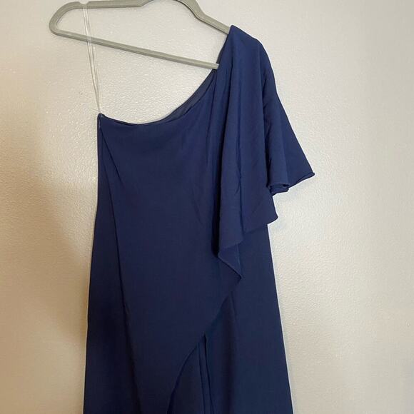 Marina Navy One Shoulder Flow Jumpsuit Sz 4 - Picture 3 of 11